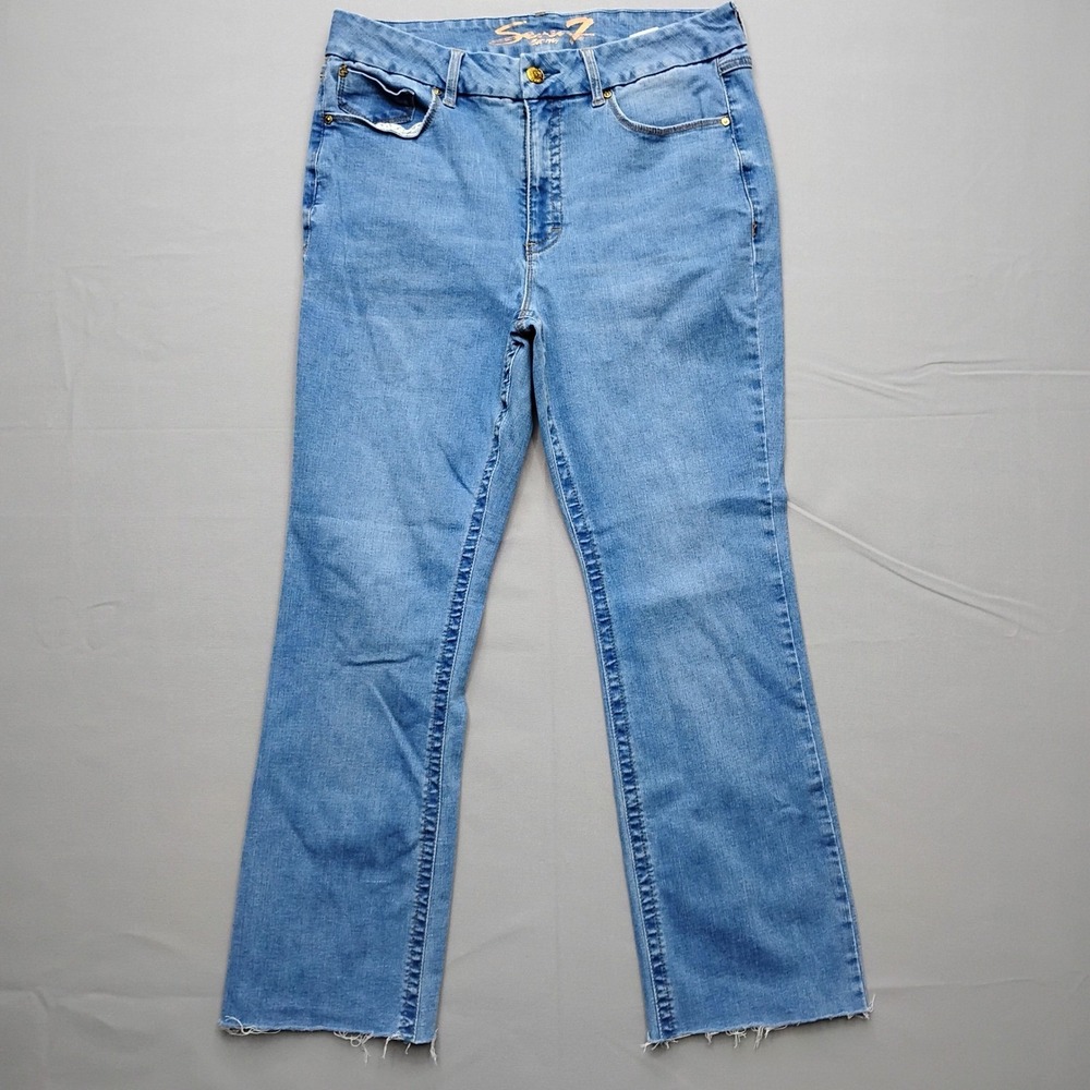 Seven7 Tummyless High Rise Slim Boot Jeansโ Blue Medium Wash Raw Hem Womens 16